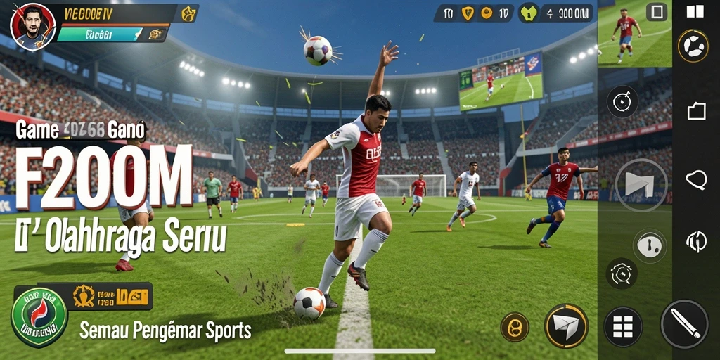 Screenshot gameplay F200M menunjukkan aksi olahraga yang mendebarkan.