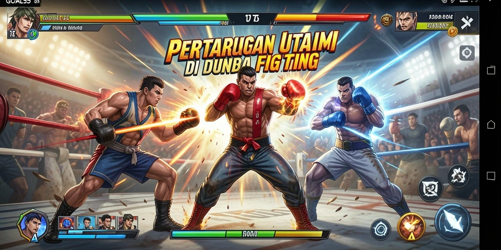 Screenshot gameplay epik dari pertarungan mendebarkan di GOAL55.