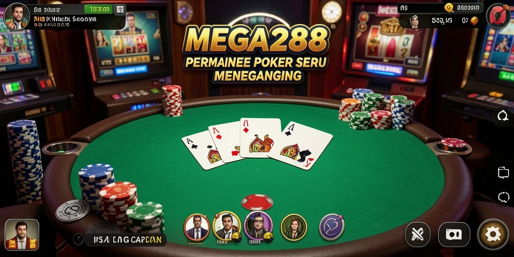 Screenshot MEGA288 menunjukkan momen seru dalam permainan Poker yang kompetitif.
