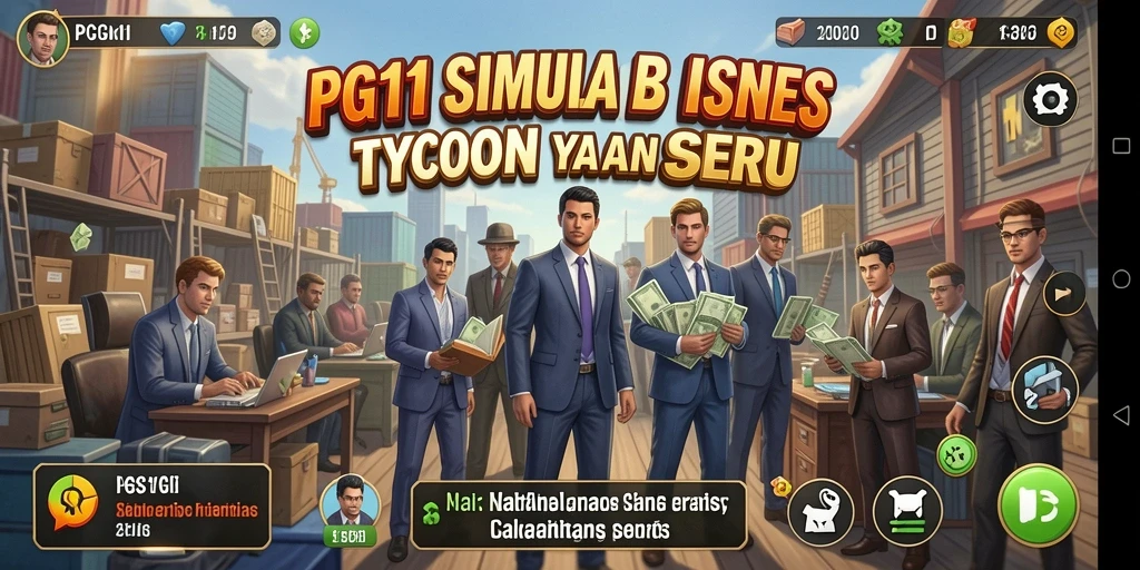 Screenshot gameplay PG11 menampilkan aktivitas bisnis yang dinamis.