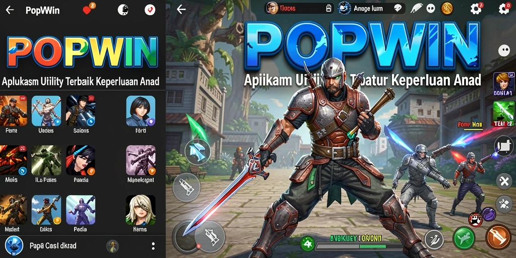Tampilan antarmuka utama POPWIN dengan fitur-fitur aplikasi Utility.