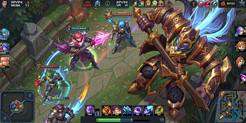 Gameplay RPVIP4 yang intens dan kompetitif di arena MOBA.