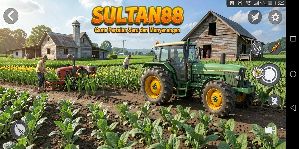 Tangkapan layar gameplay <strong>SULTAN88</strong> dengan aktivitas pertanian yang aktif.