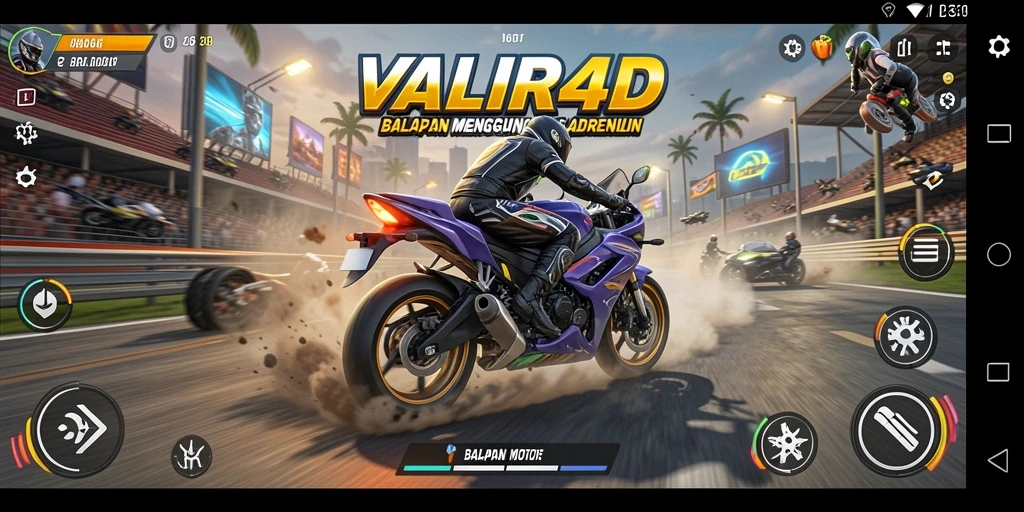 Screenshot menunjukkan gameplay balap motor yang intens dan realistis.